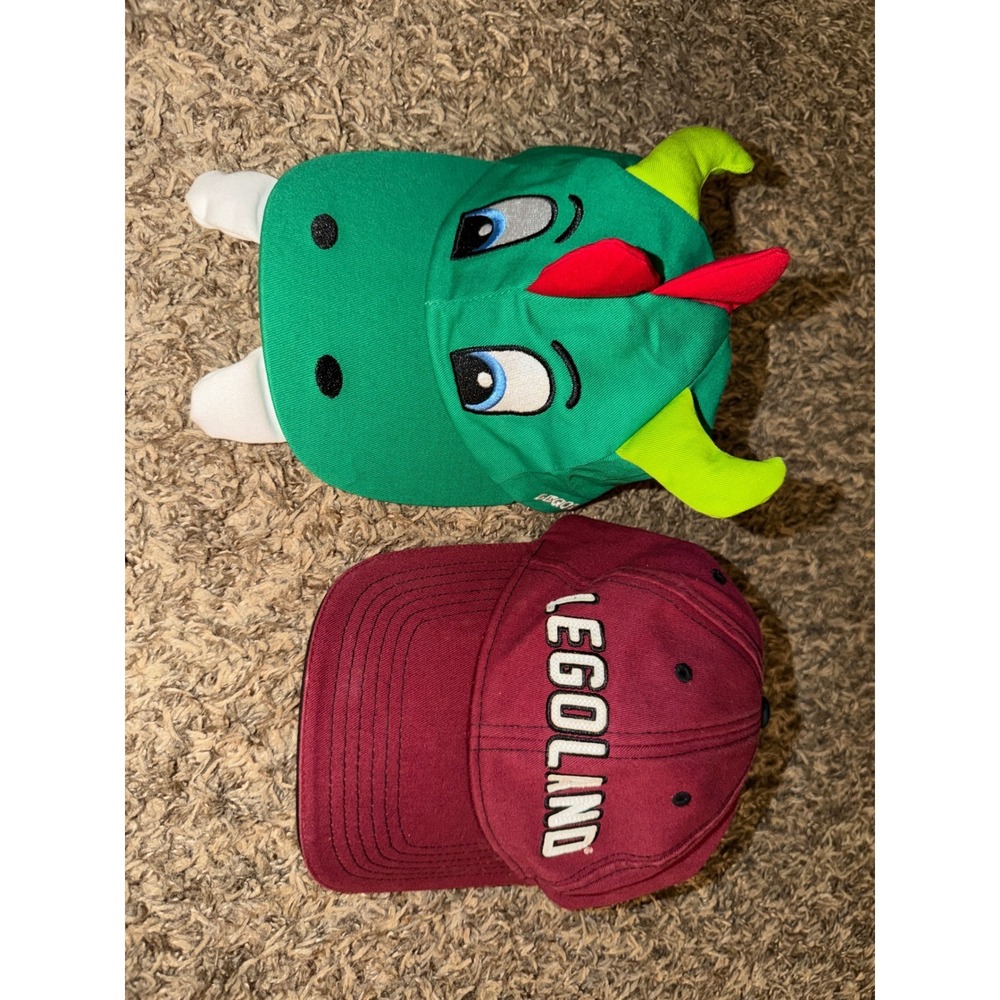 LEGOLAND Hat Bundle Green Dragon Ollie & Maroon Embroidered Baseball Caps 2pc